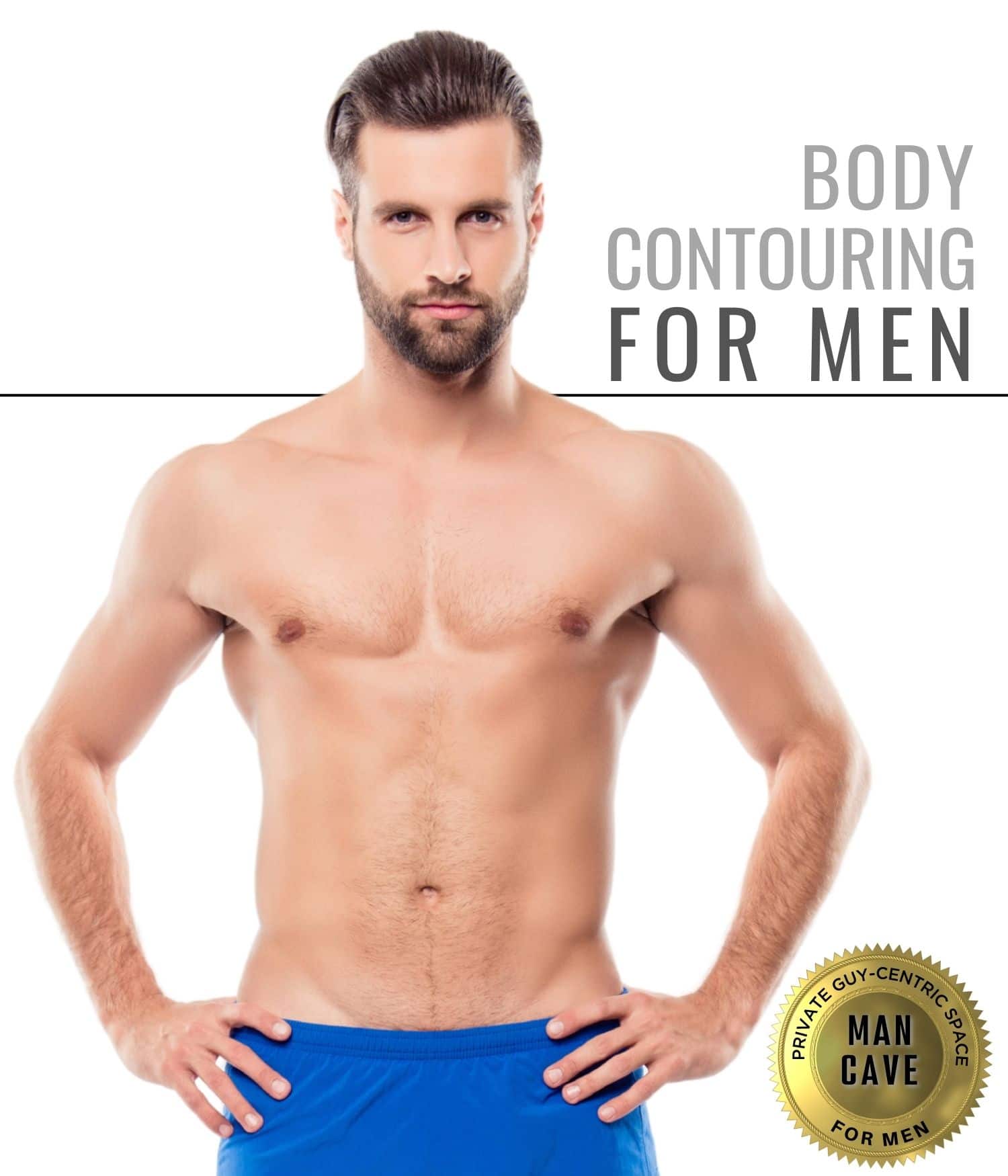 Man with sculpted body after body contouring for men at admire aesthetics.