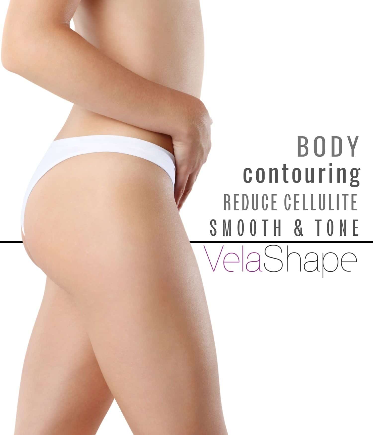 Woman standing to the side showing her contoured body and cellulite reduction after non-invasive after VelaShape treatment.