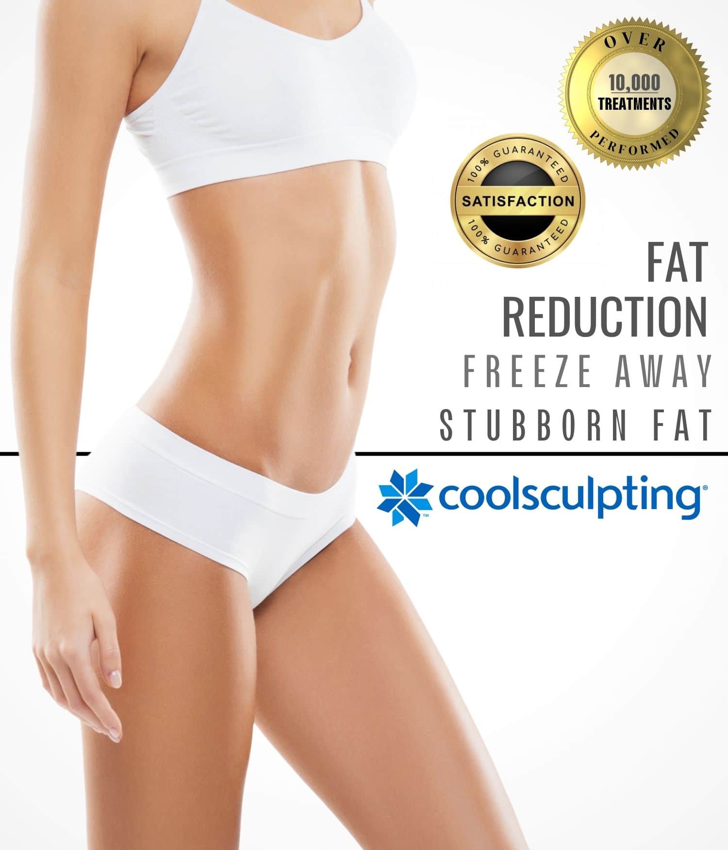Woman wearing a white underwear with the slim body after CoolSculpting treatment