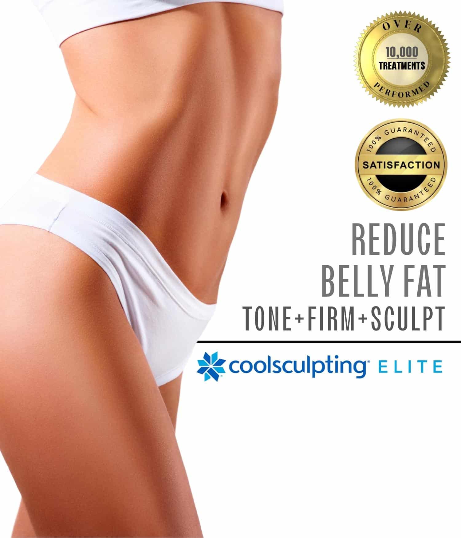 Fitness woman with a flat abdomen promoting CoolSculpting Elite treatment-a service offered at Admire Aesthetics