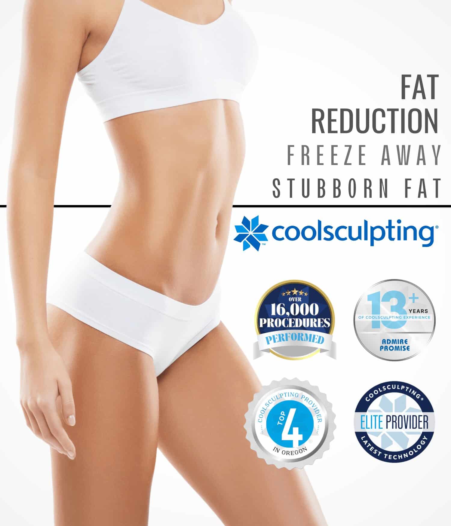 Fitness woman with a flat abdomen promoting CoolSculpting Elite treatment-a service offered at Admire Aesthetics