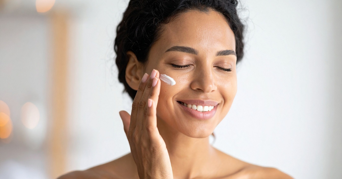 someone putting lotion on their face